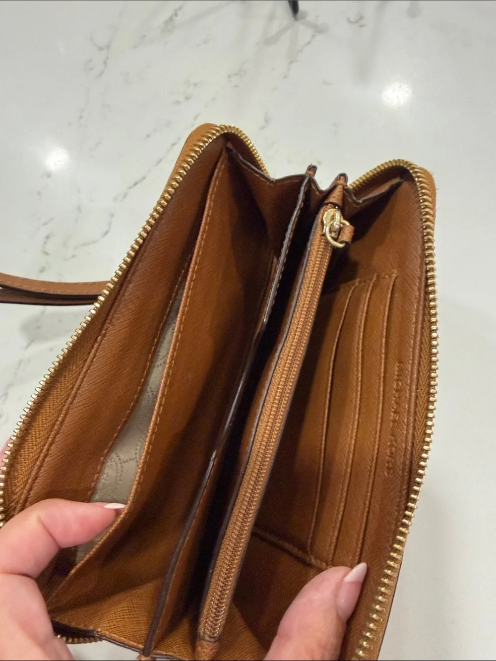 Michael Kors Tan Saffiano Zip Wristlet Card Holder